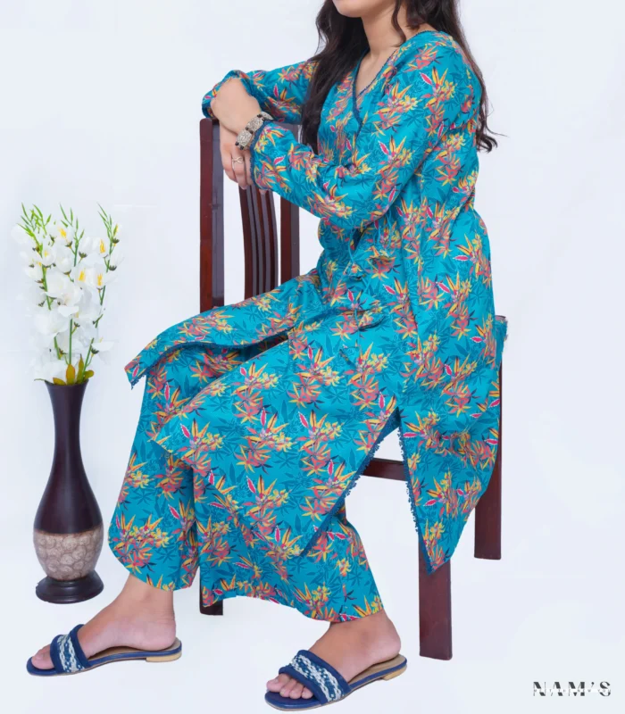 BLUE ANGRAKHA PRINTED SUIT