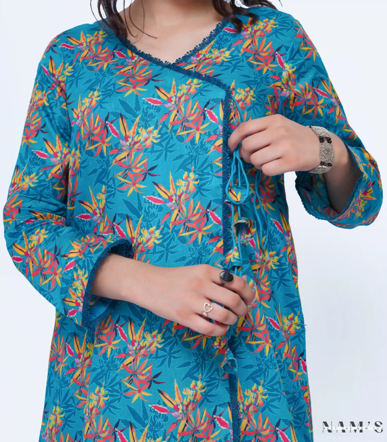 BLUE ANGRAKHA PRINTED SUIT