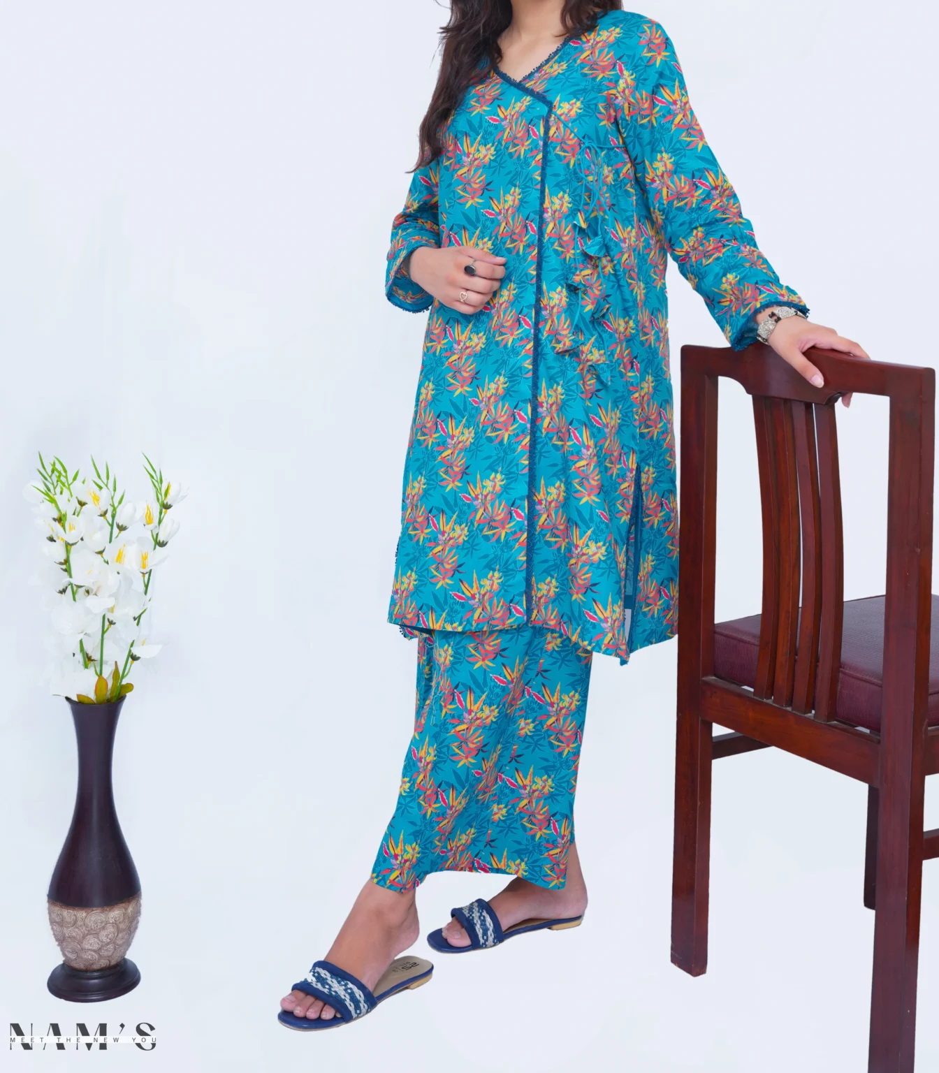 BLUE ANGRAKHA PRINTED SUIT