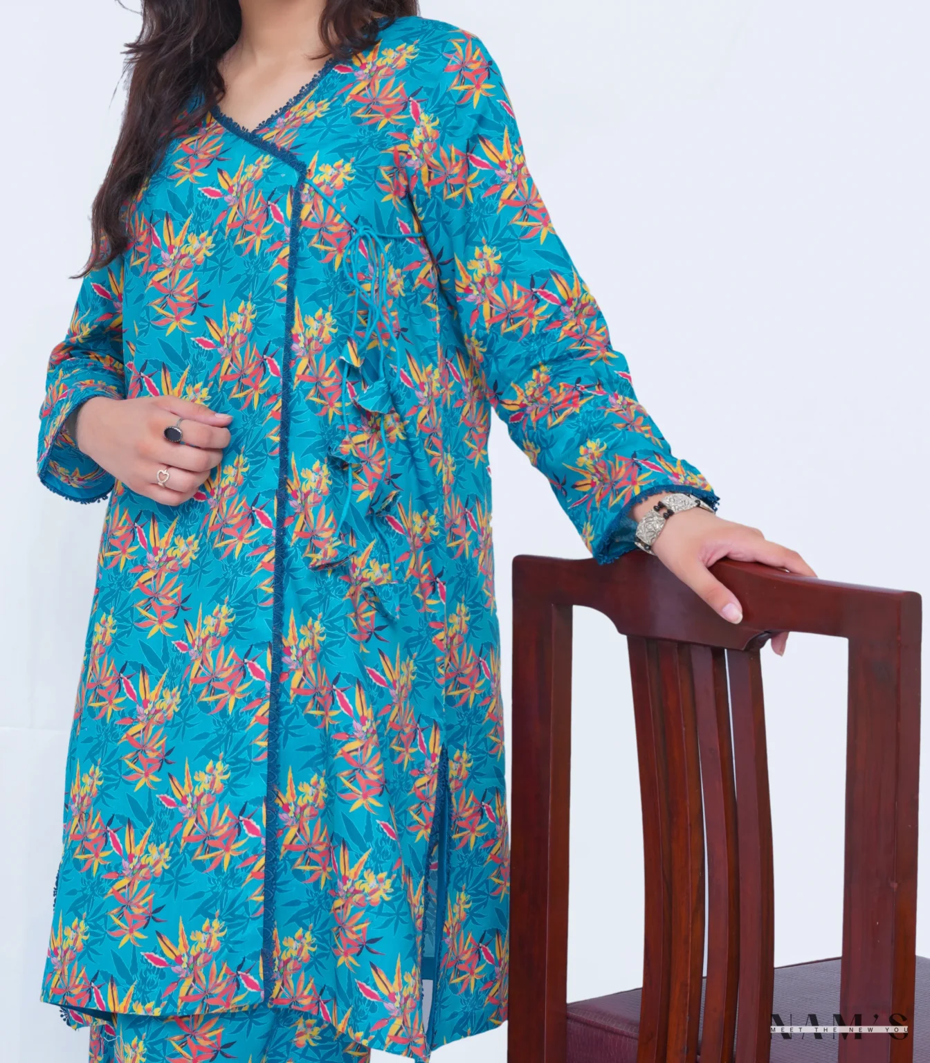 BLUE ANGRAKHA PRINTED SUIT