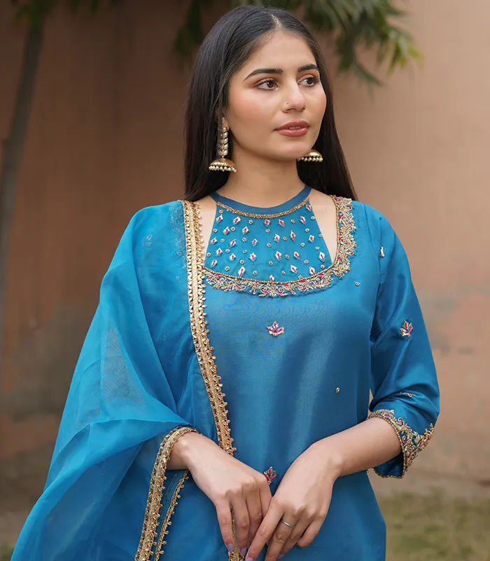 Shop with Namra is offering tea blue formal wear 3 Pcs Dress in latest festive collection 2024