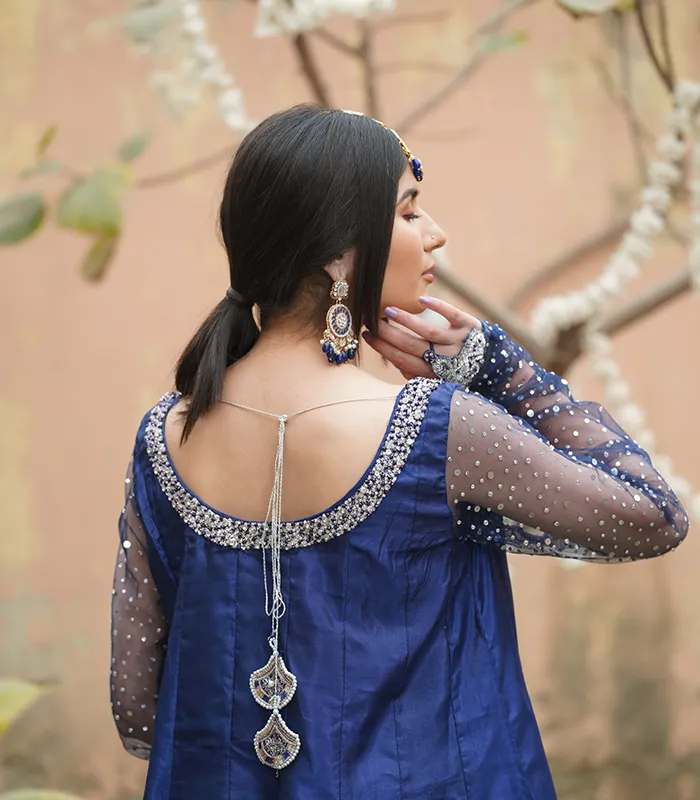 Shop with Namra is offering royal blue Embroidery 3pcs formal dress in latest festive collection 2024