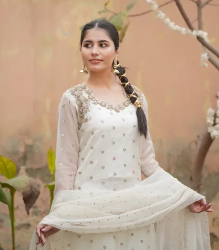 Shop with Namra is offering White Formal Wear 3Pcs Festive dress in latest festive collection 2024