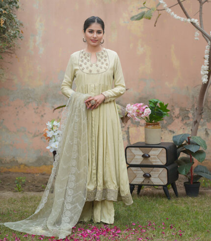 Shop with Namra is offering pastel green embroidery formal dress in latest festive collection 2024