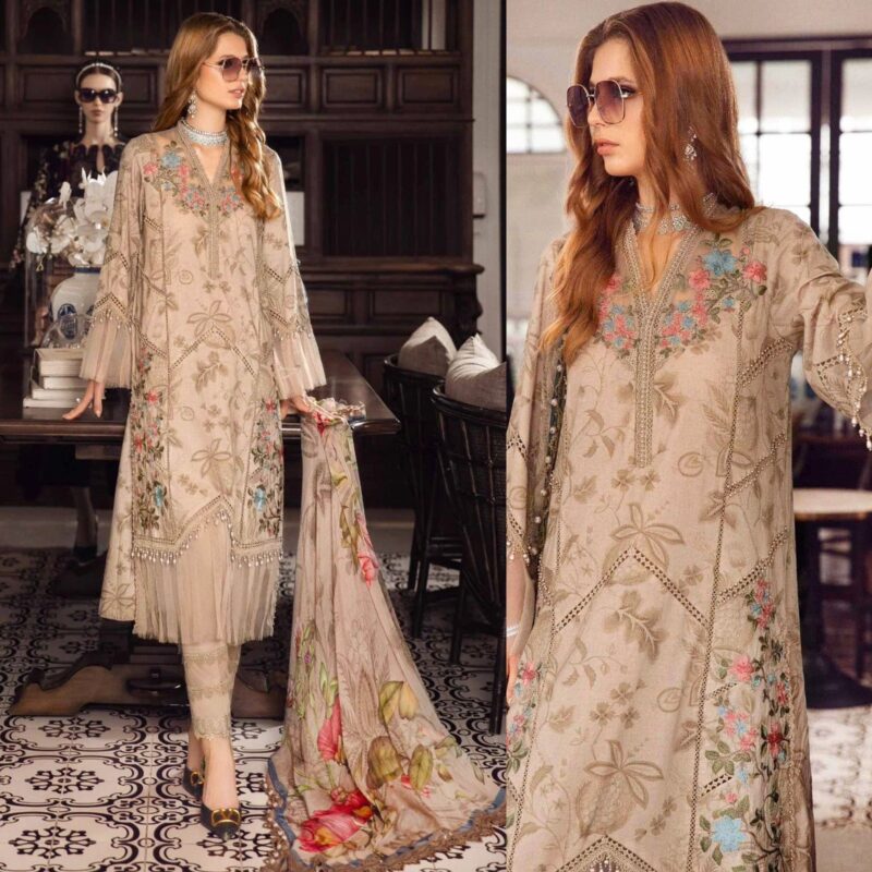 Sqoni is offering MARIA B 3PC Lawn Printed Shirt With Printed Dupatta And Trouser 776 2 in latest clothing collection 2024