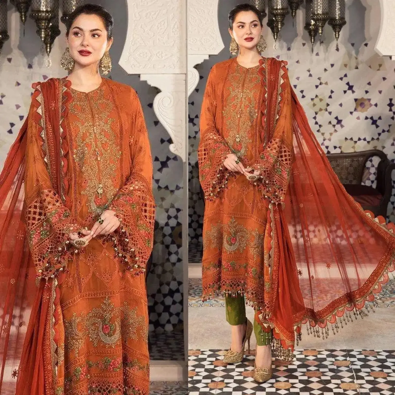 Sqoni is offering MARIA B 3PC LAWN EMBROIDERED WITH CHIFFON EMBROIDERED DUPATTA 411 2 in latest clothing collection 2024