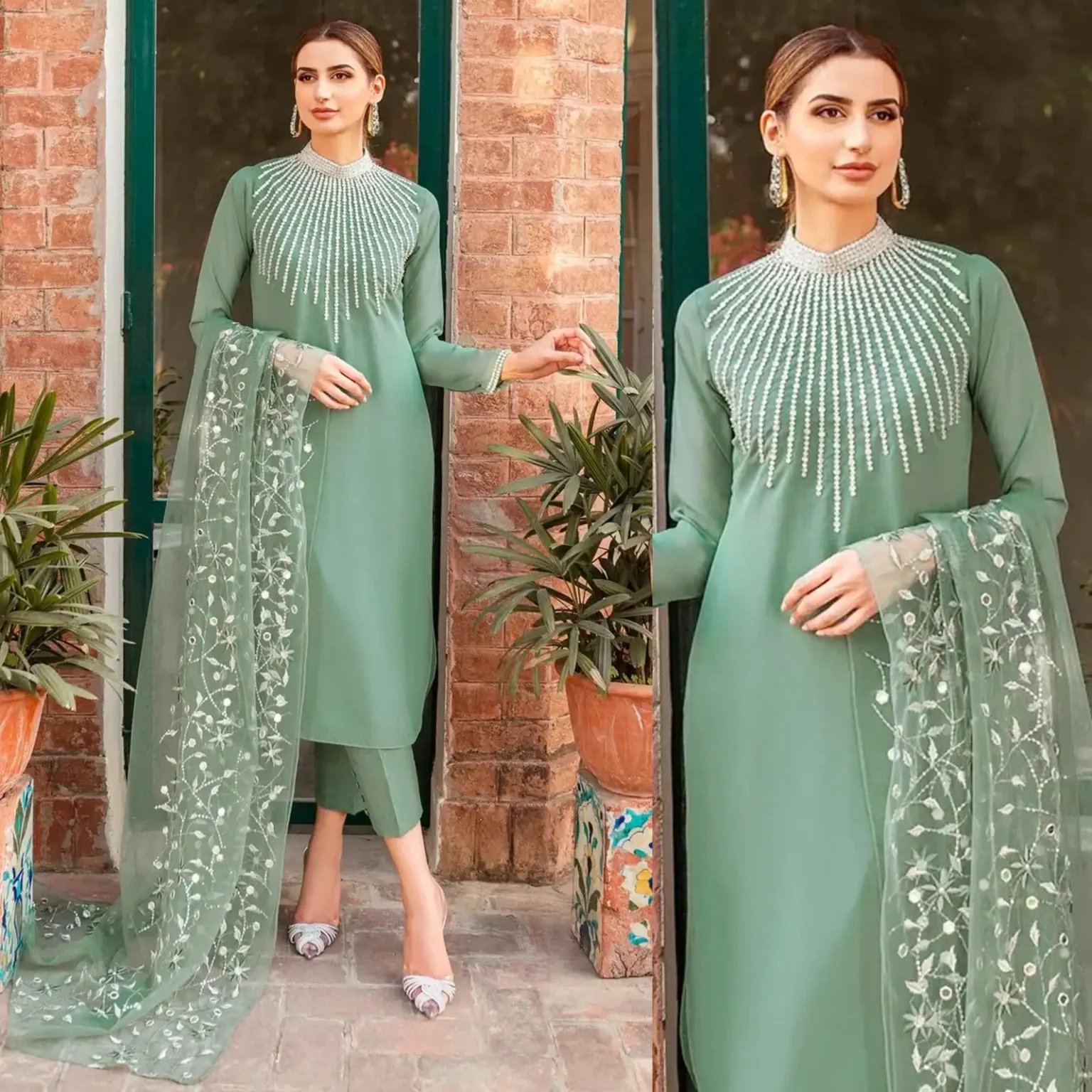 Sqoni is offering Natasha Kamal 3PC Lawn Embroidered Shirt With Organza Embroidered Dupatta 389 in latest clothing collection 2024