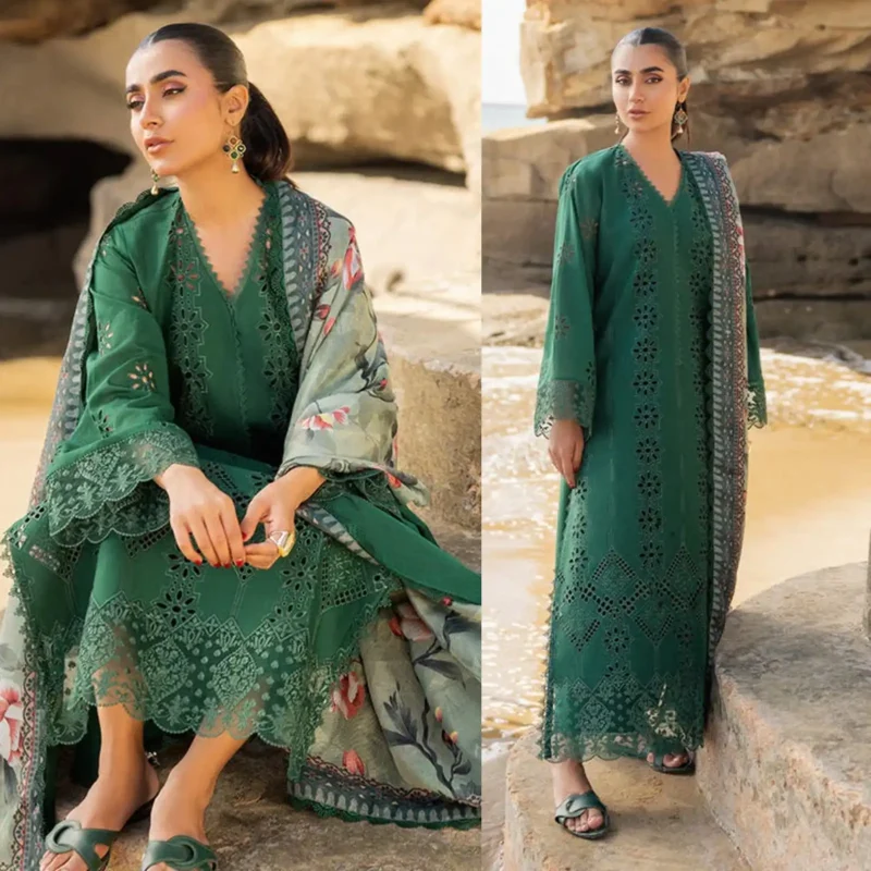 Sqoni is offering ZAINAB CHOTTANI 3PC Luxury Lawn Chikankri Embroidered With Printed Dupatta 453 in latest clothing collection 2024