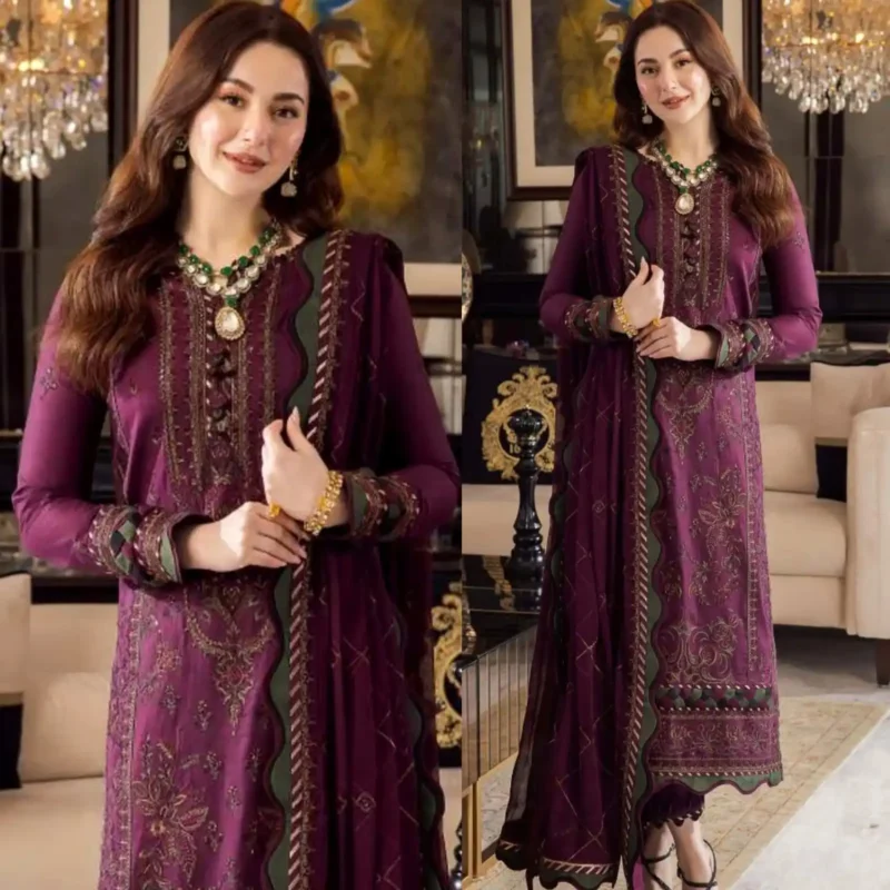Sqoni is offering ASIM JOFA 3PC Lawn Embroidered With Chiffon Embroidered Dupatta 412 3 in latest clothing collection 2024