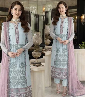 Sqoni is offering ASIM JOFA 3PC Lawn Embroidered With Chiffon Embroidered Dupatta 435 in latest clothing collection 2024