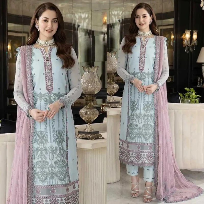 Sqoni is offering ASIM JOFA 3PC Lawn Embroidered With Chiffon Embroidered Dupatta 435 in latest clothing collection 2024