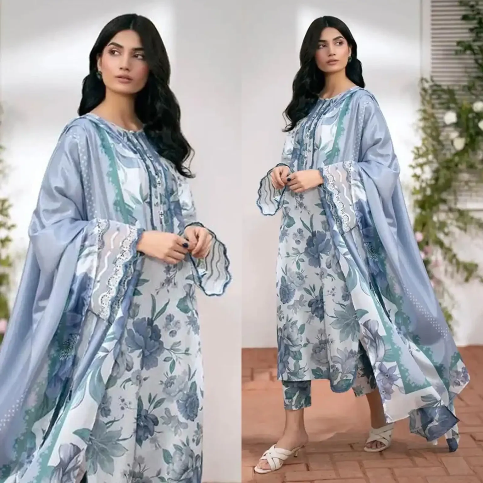 Sqoni is offering BAROQUE 3PC Lawn Printed Shirt With Voile Printed Dupatta 789 in latest clothing collection 2024