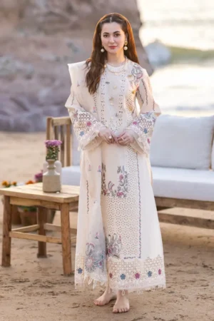 Sqoni is offering QALAMKAR Chikenkari Lawn 3PC Embroidered With Organza Embroidered Dupatta 455 1 in latest clothing collection 2024