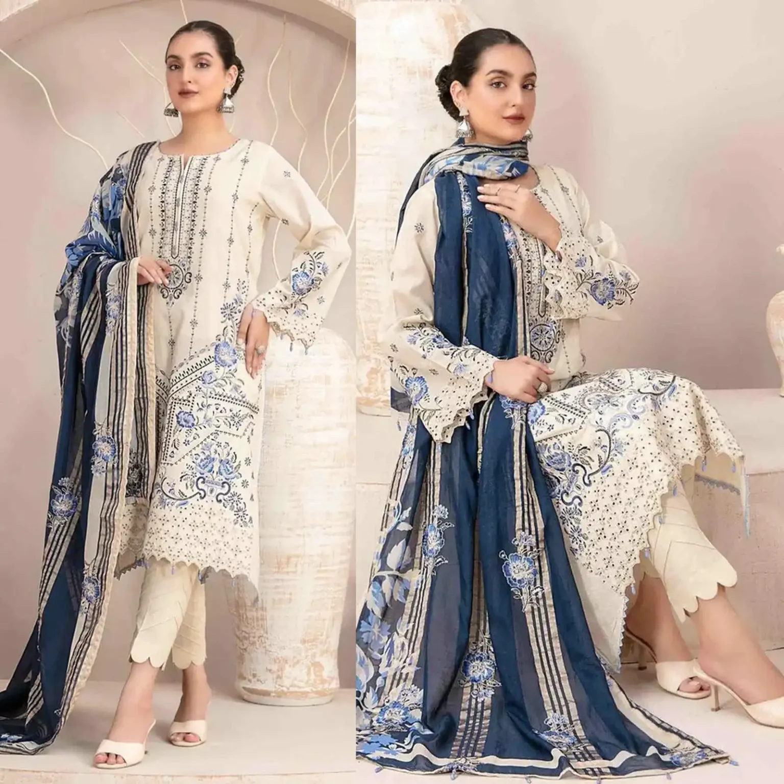 Sqoni is offering TAWAKAL 3PC Lawn Chekankari Embroidered With Printed Dupatta 438 3 in latest clothing collection 2024