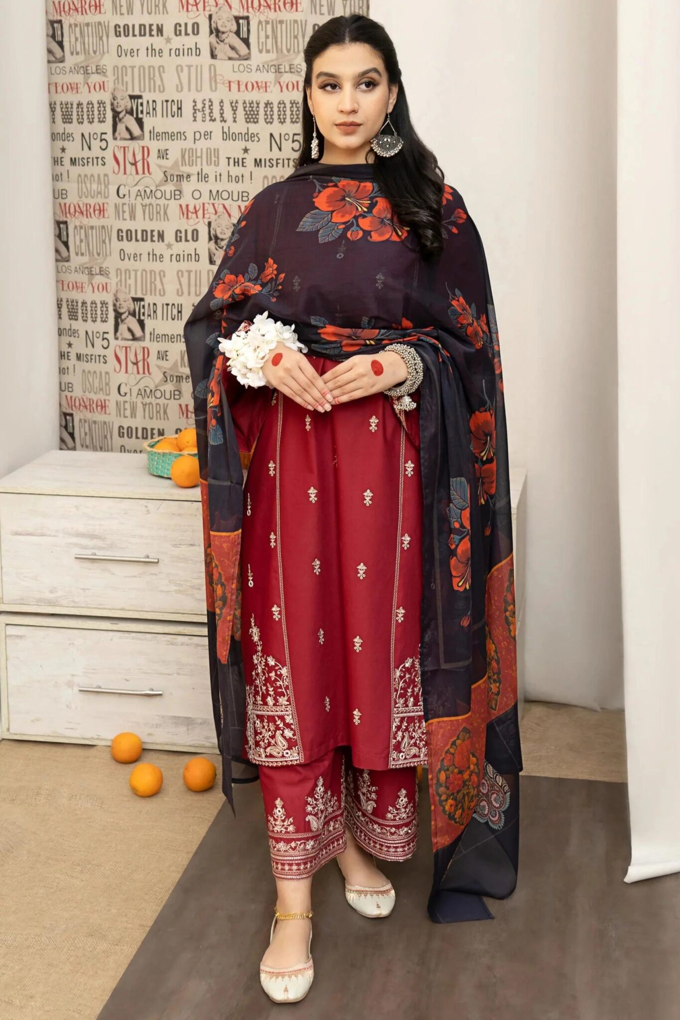 Sqoni is offering URGE 3PC Lawn Embroidered Shirt With Printed Dupatta 436 1 scaled in latest clothing collection 2024