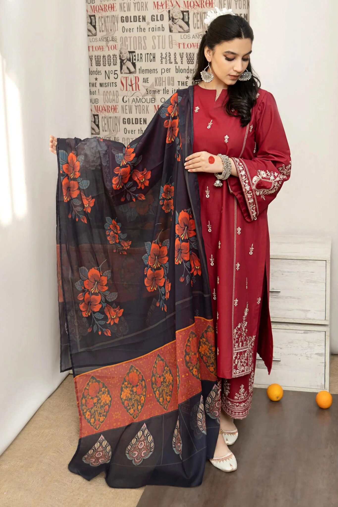 Sqoni is offering URGE 3PC Lawn Embroidered Shirt With Printed Dupatta 436 2 scaled in latest clothing collection 2024