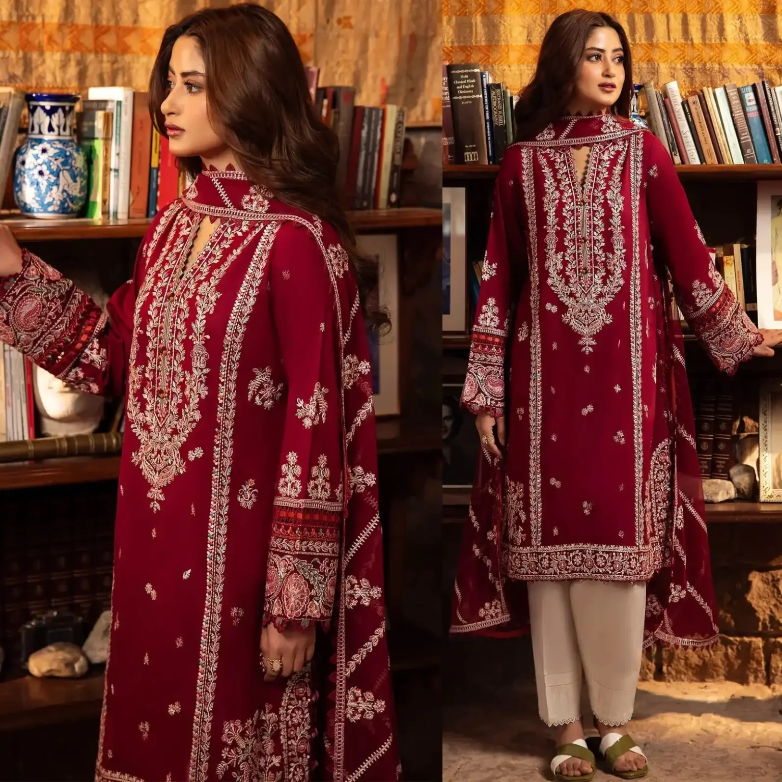 Sqoni is offering ZAHA 3PC Lawn Embroidered With Chiffon Embroidered Dupatta 452 1 in latest clothing collection 2024