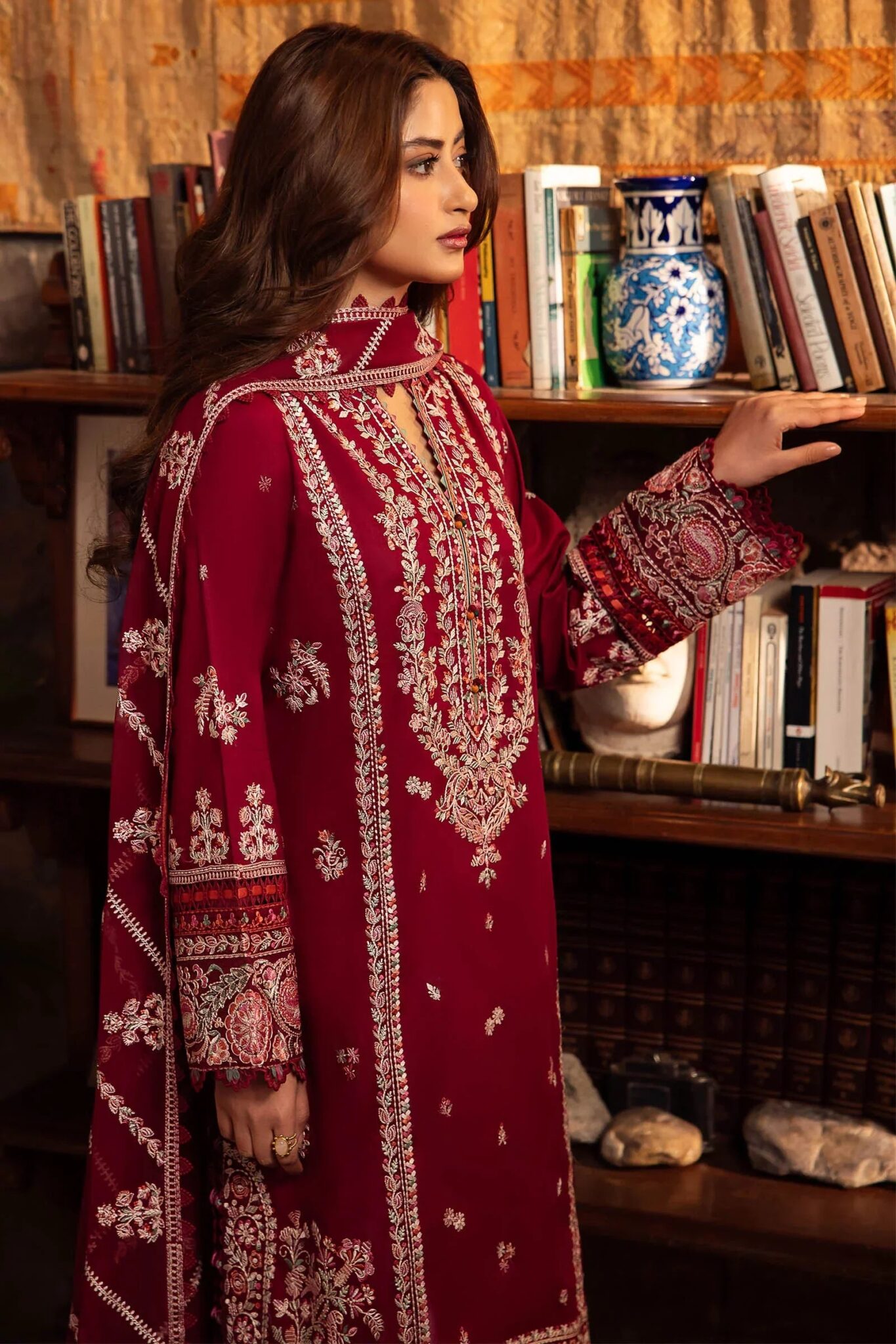 Sqoni is offering ZAHA 3PC Lawn Embroidered With Chiffon Embroidered Dupatta 452 5 in latest clothing collection 2024